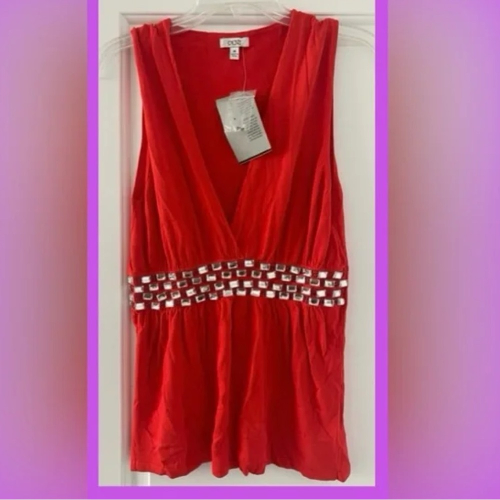 Cache' Womens orange sleeveless v-neck blouse